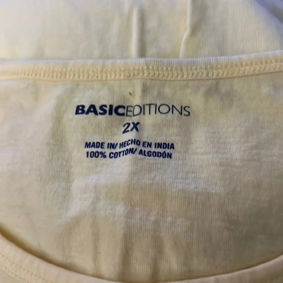 Basic Editions Yellow Short Sleeve T Shirt 2X Graphic Dragonfly Glitter Flowers - Picture 7 of 7